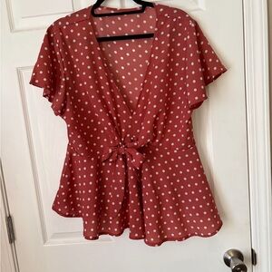 Polka Dot Wrap Top - mauve